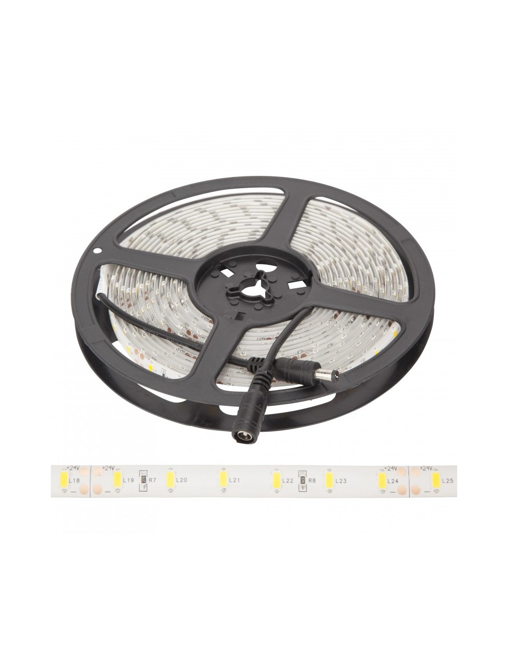 Bande de 300 LEDs 70W 7.000Lm 6000ºK SMD5630 24VDC IP65 x5M 40.000H [GR-RDT5630-60-24-IP65-CW]-Blanc Froid