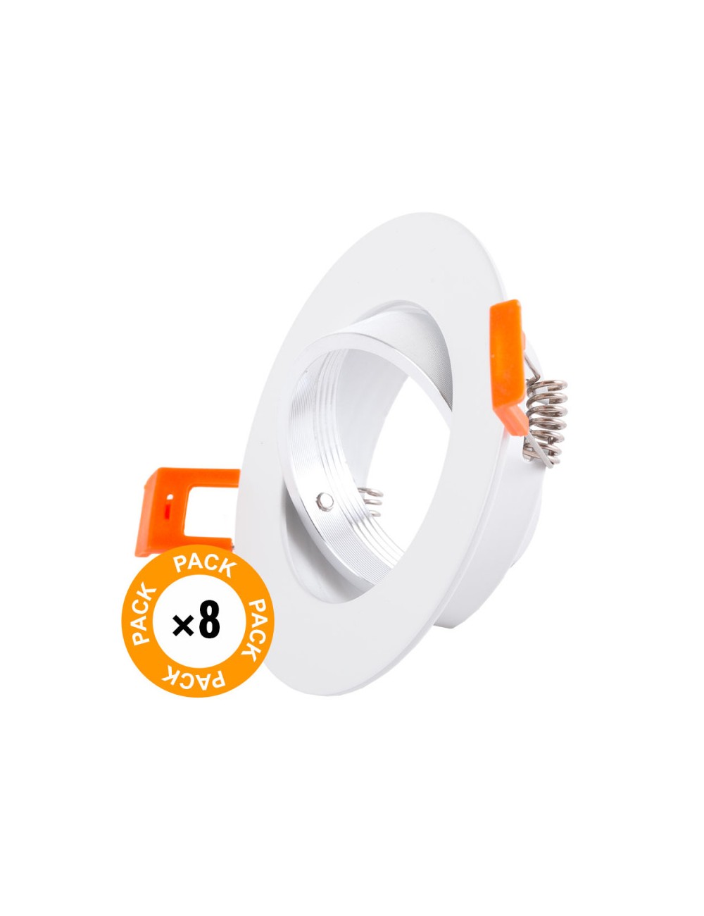 Pack 8 Bague Projecteur Downlight  Inclinable Rond Aluminium Blanc93Mm