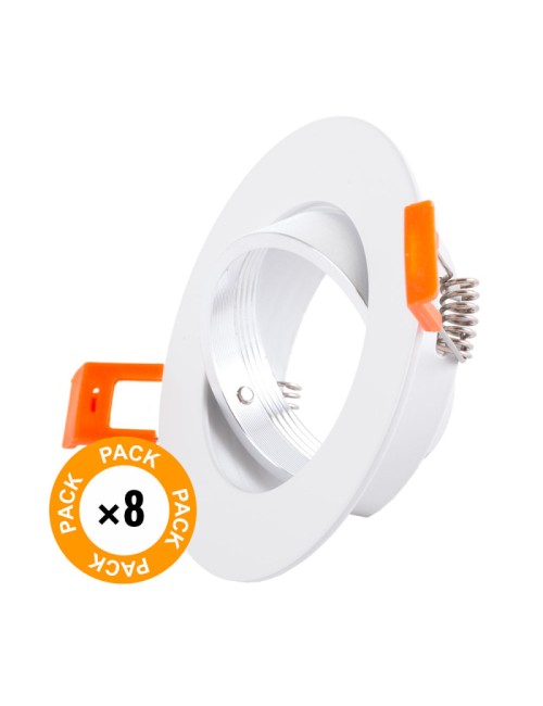 Pack 8 Bague Projecteur Downlight  Inclinable Rond Aluminium Blanc93Mm