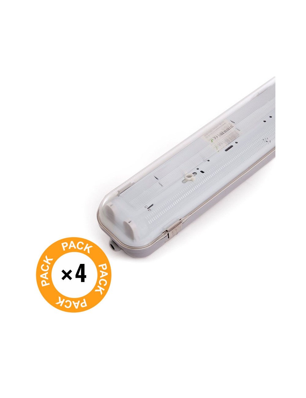 Pack 4 Abat-JourS ESTANCA PARA DOS Tubes LEDs 1200mm ABS/PC AgrafeS Acier Ionxydable