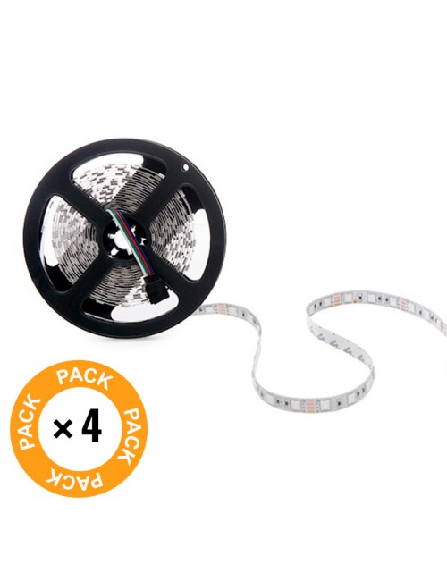 Pack 4 Bandes LED 72W 4200Lm 300 X SMD5050 12VDC IP33 x5M 40.000H [PL-219012-RVB-IP33-PK4-AP]