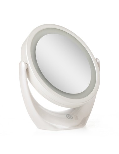 Miroir de maquillage éclairé LED 4200ºK  Ø14,2Cm Rechargeable-Ajustable Blanc40.000H [SUN-ESLED-01-W]